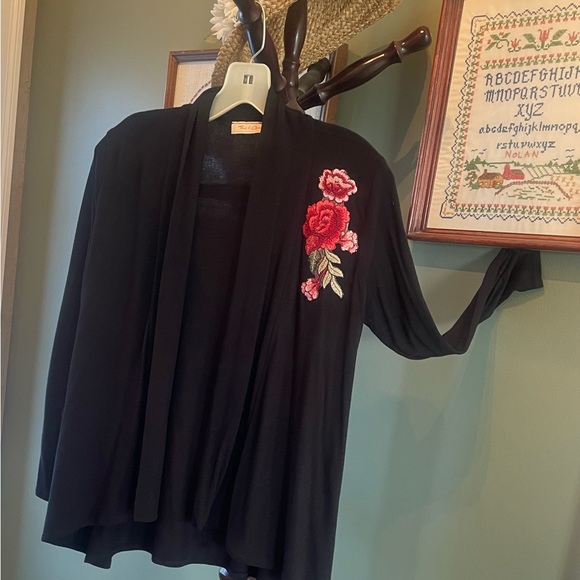 Draped Black Cardigan Duster - Picture 1 of 3